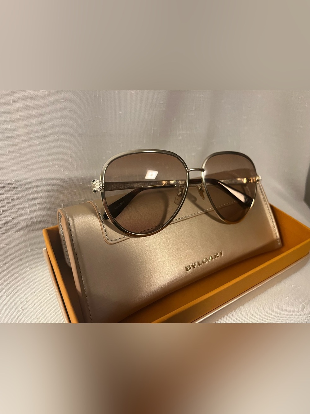 Bulgari Gold Frame Sunglasses with Brown Gradient Lenses
